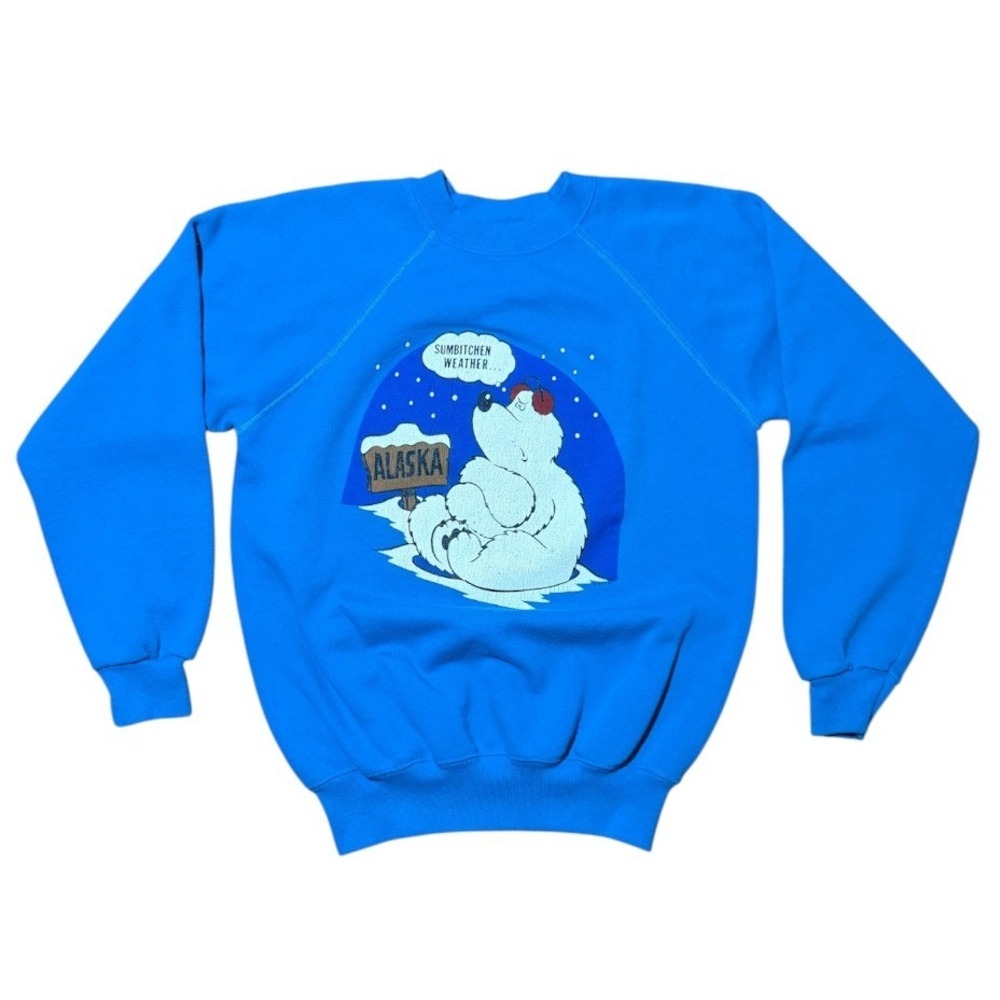 Vintage 80s Alaska Polar Bear Funny Novelty Souvenir Art Graphic Raglan Sweater